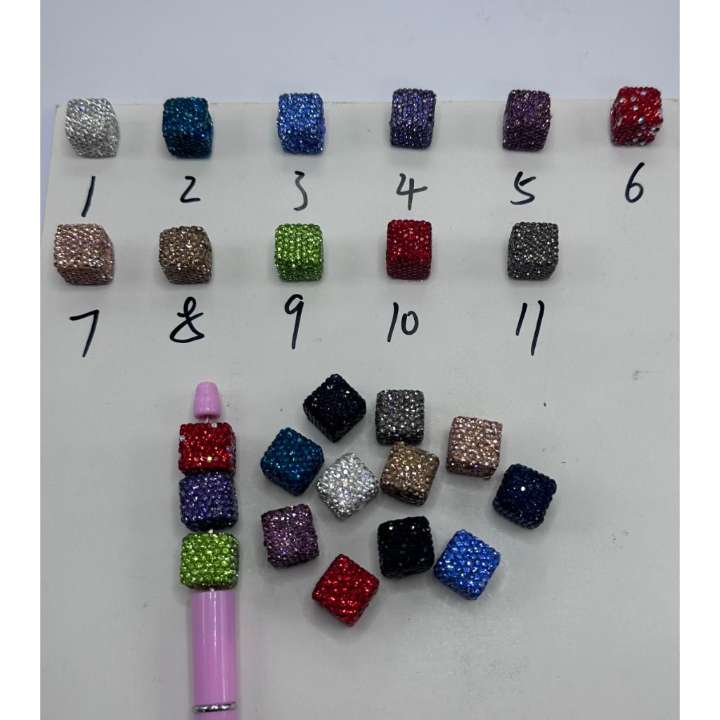 Rhinestones Square Fit On Pen Different Colors with Cube Clay Beads 14mm