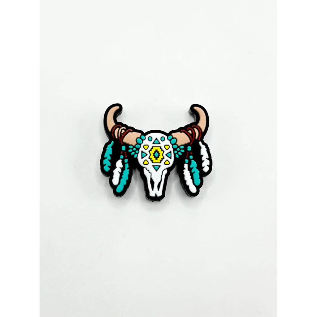Teal & White Cow Bull Head Silicone Focal Beads
