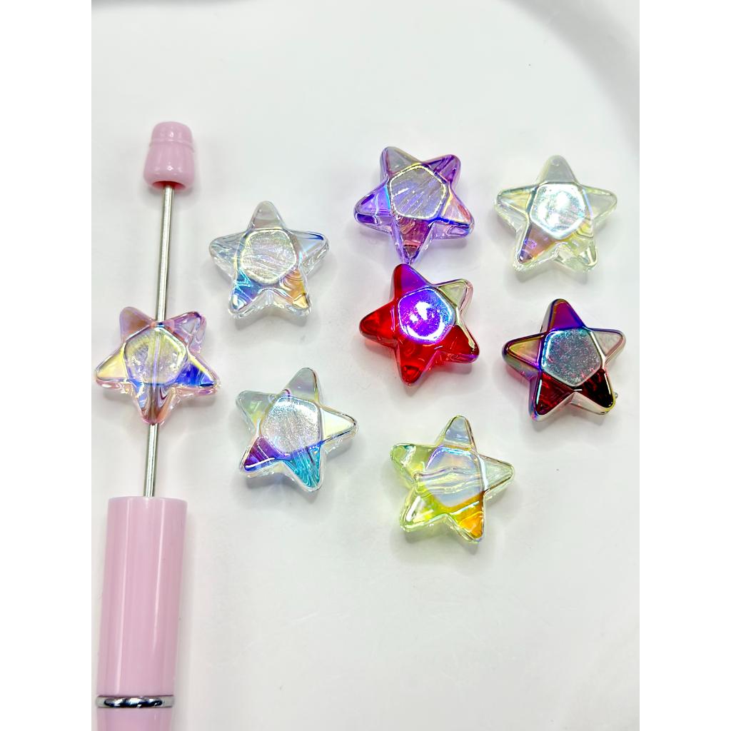 Five-Point Star Shape UV Coating Acrylic Beads in Solid Color, Random Mix, 19MM