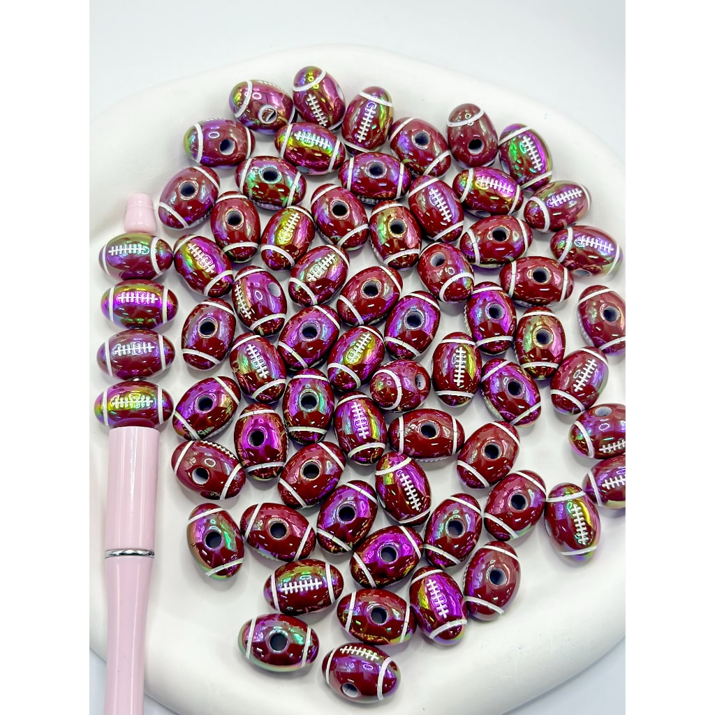 UV Coating Glossy Brown American Football Acrylic Beads Size 17mm by 12mm