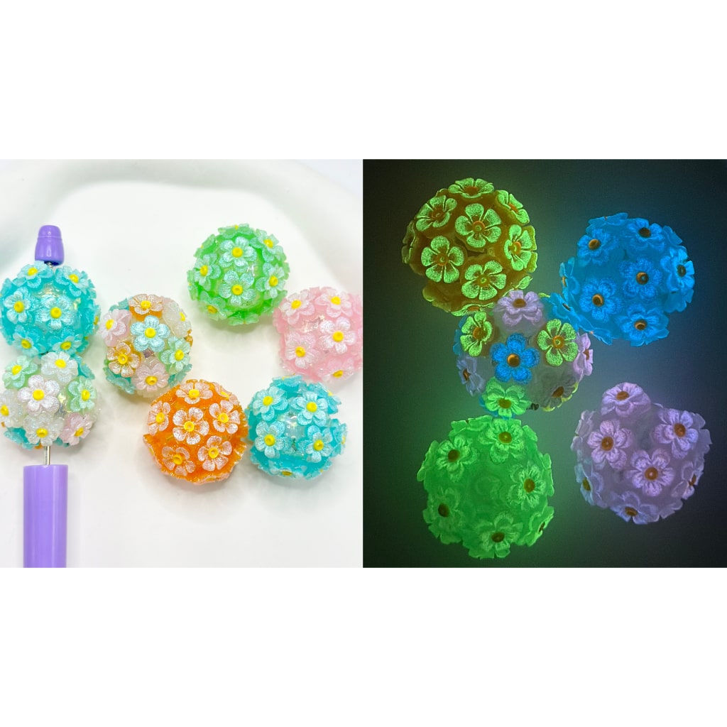 Double Layer Glitter Flowers with Luminous Pastel Color Acrylic BeadsRandom Mix, 38MM