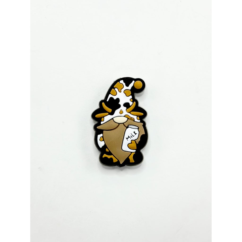 A Bottle of Milk with Cow Print Hat Gnome Dwarf Holds Silicone Focal Beads