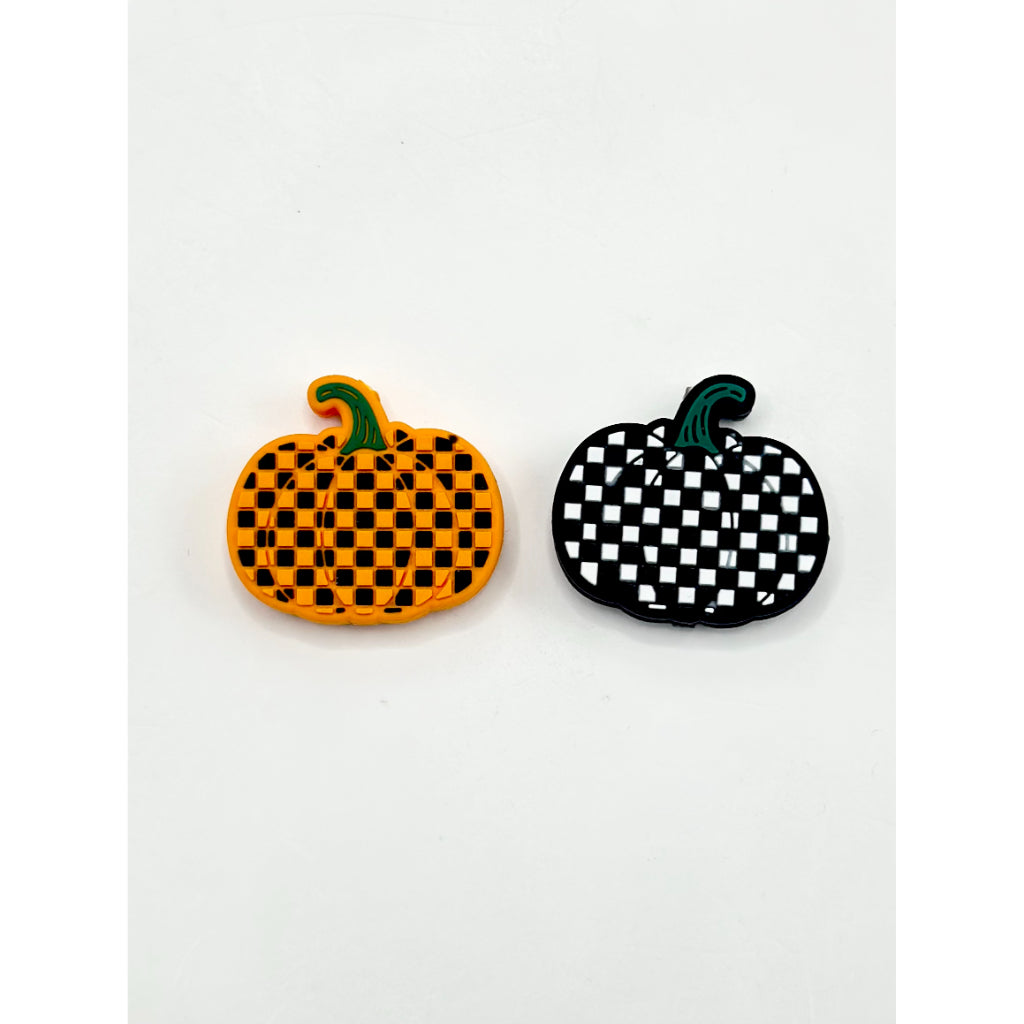 Pumpkin with Checker Halloween Silicone Focal Beads