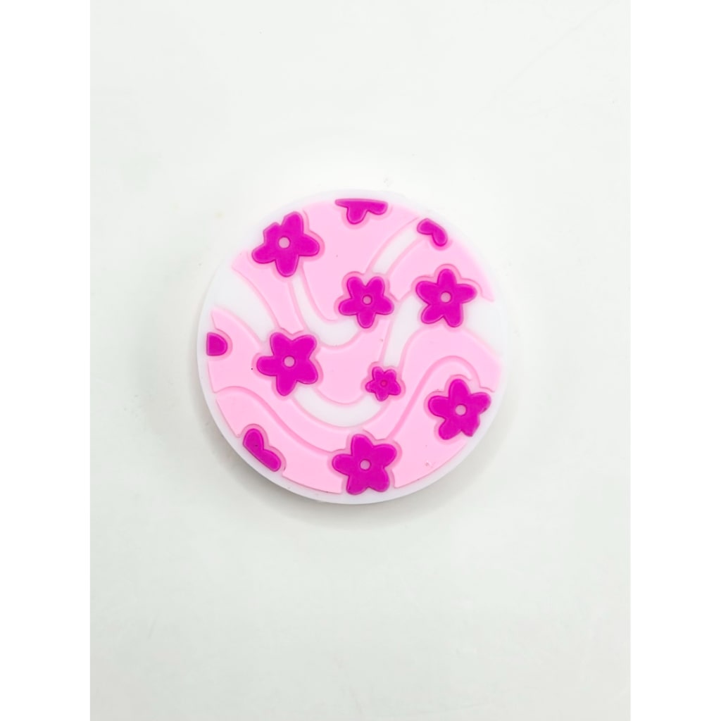 Red Small Flowers with Wave Stripe Round Silicone Focal Beads