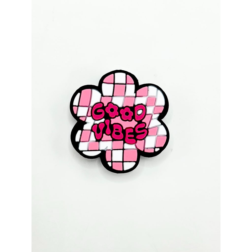 Good Vibes Pink and White Checkered Flower Silicone Focal Beads