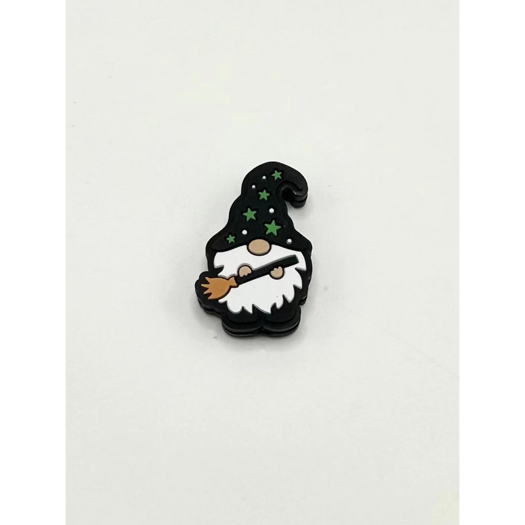 Dwarf Holds a Cute Gnome Besom Broom Silicone Focal Beads