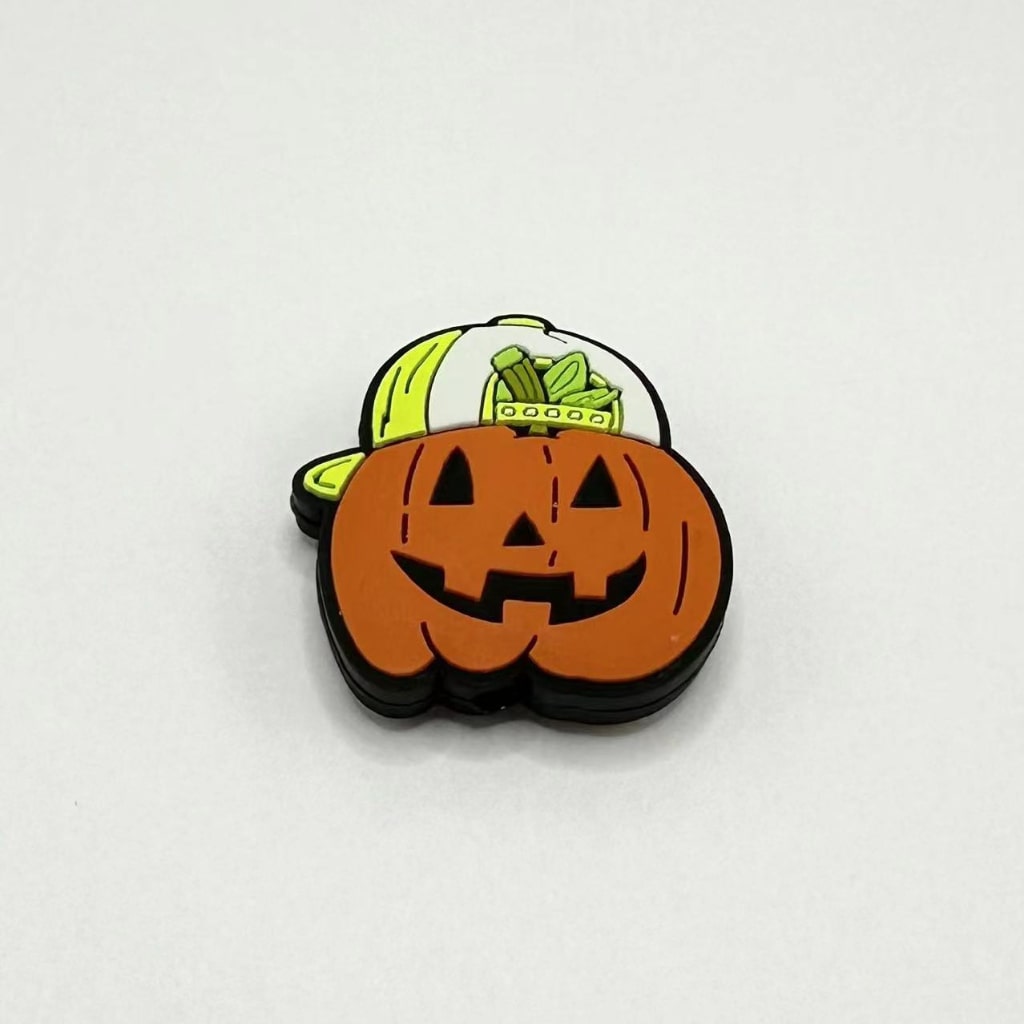 Pumpkin with Cap Hat Smile Face Silicone Focal Beads