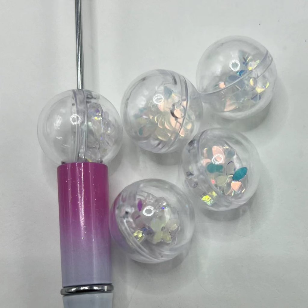 Clear Globe Ball Shake Acrylic Beads, 20MM, with Confetti Flake Flower Inside, Random Mix