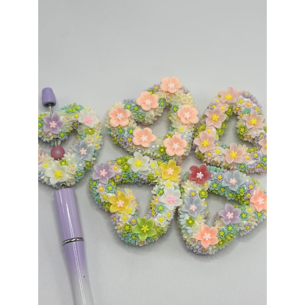 Heart Large Frame with Colorful Small Flowers Clay Beads, Random Mix, 47*53MM