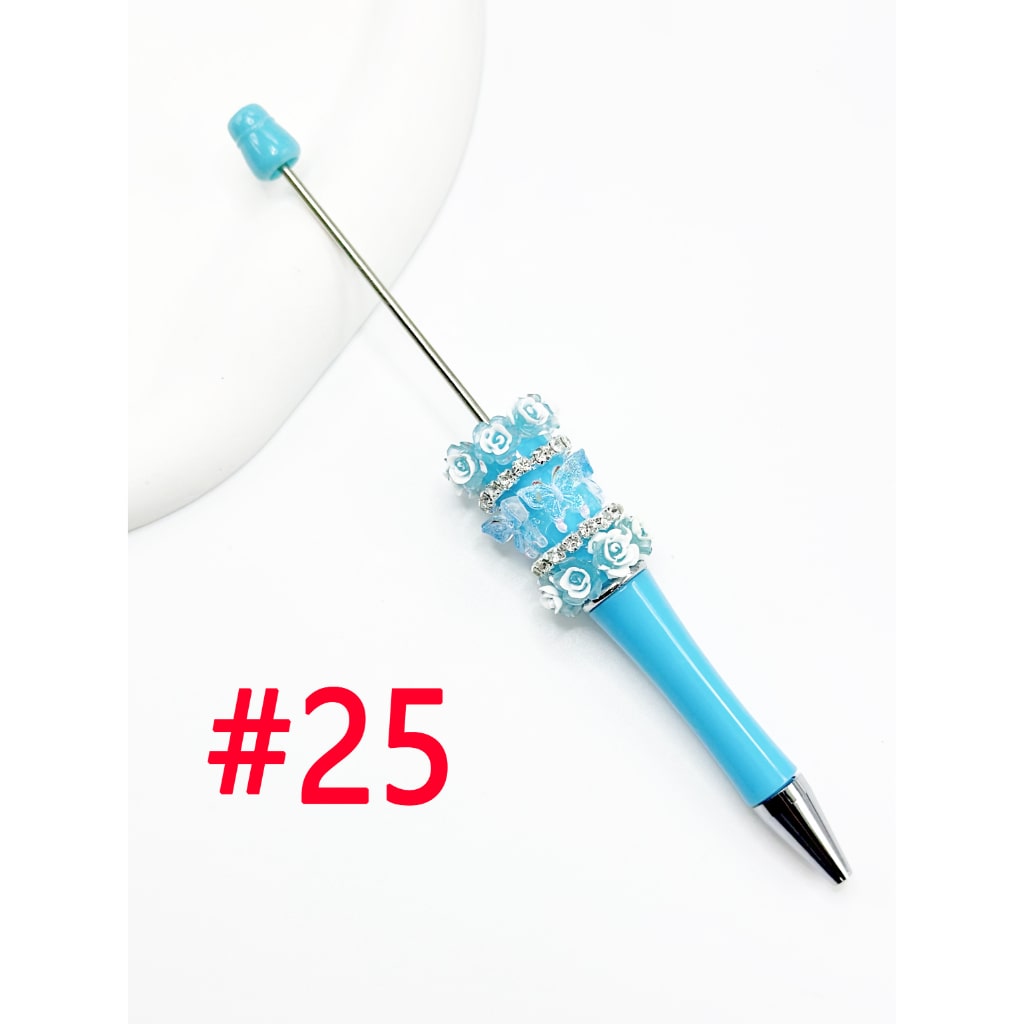 New Style Beadable Pen with Small Flowers Butterflies Clear Rhinestone Chain in Solid Colors