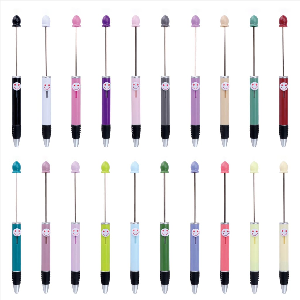 Fashionable DIY Plastic Beadable Pen with Smile Emoji in Solid Colors