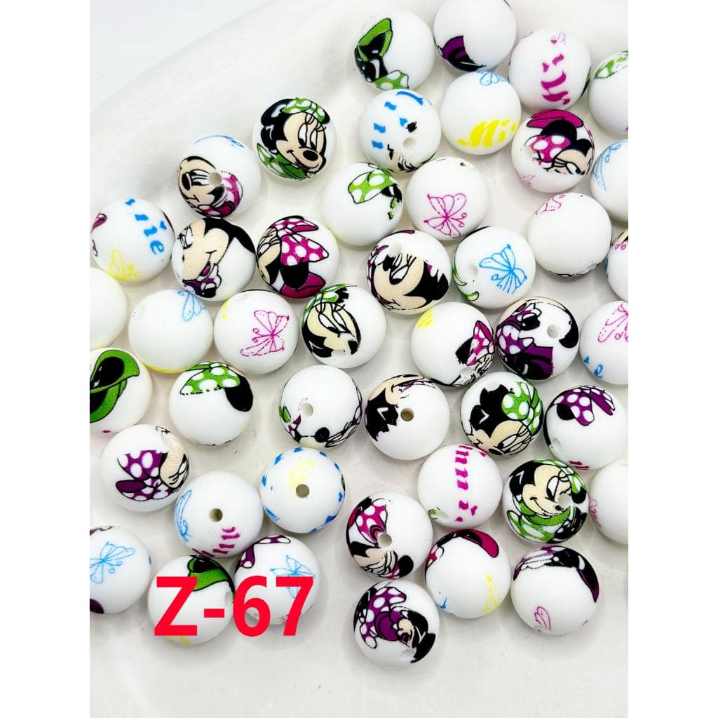 Cute Little Girl Mouse Printed Silicone Beads 15MM, Number Z-67