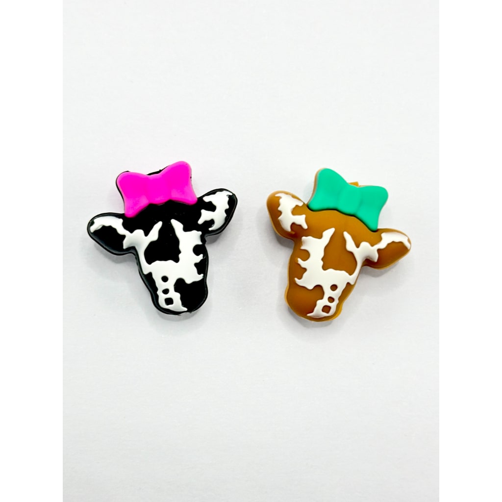 3D Cow Head, Silicone Cow Beads with Bowtie Silicone Focal Beads