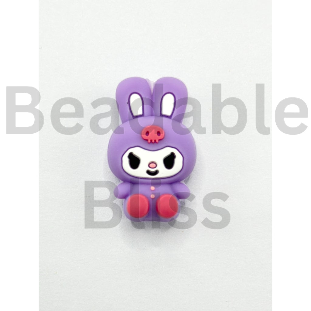 3D Little Cute Adorable Character Purple Bunny Rabbit Silicone Focal Beads