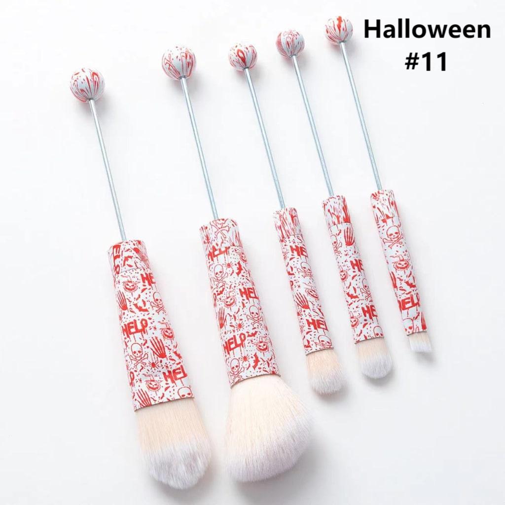 Halloween Metal Beadable Makeup Brushes with Spooky Prints (1 Set = 5 pieces)