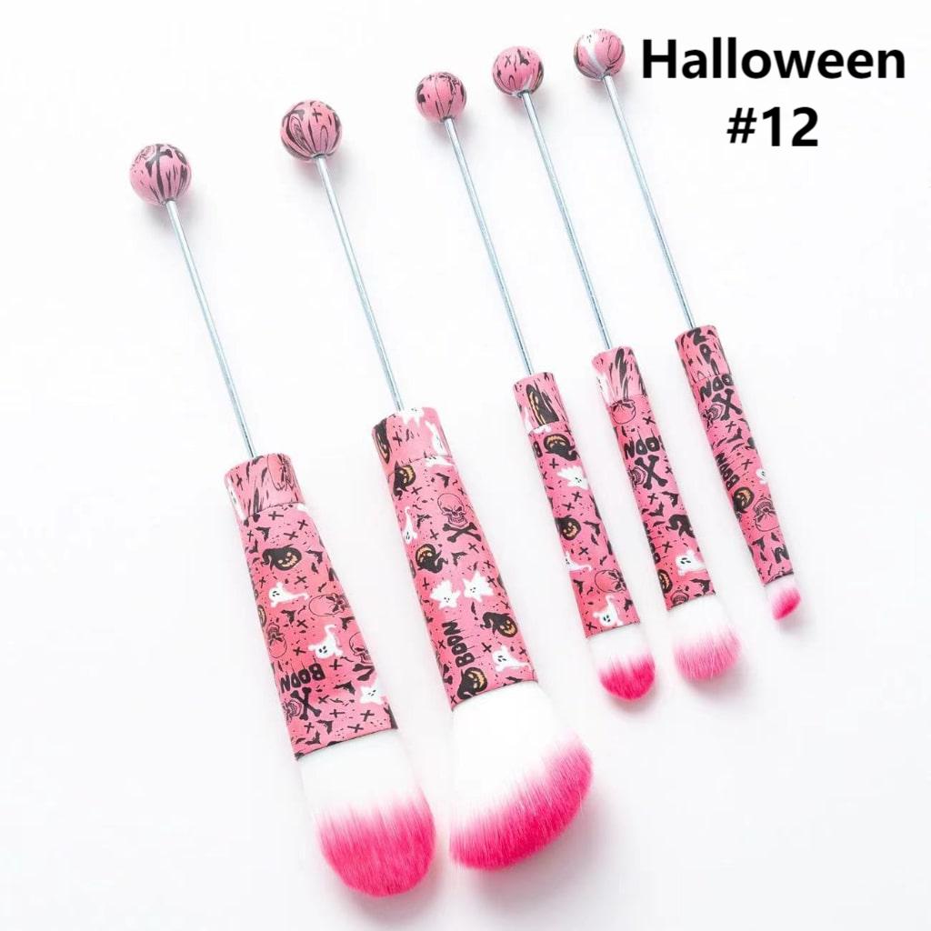 Halloween Metal Beadable Makeup Brushes with Spooky Prints (1 Set = 5 pieces)