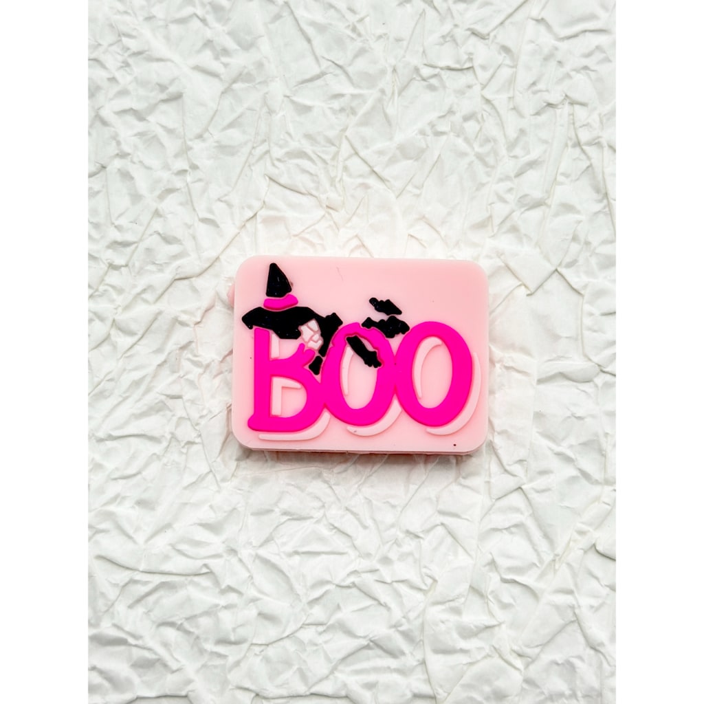 Halloween Pink Boo Rectangle Silicone Focal Beads
