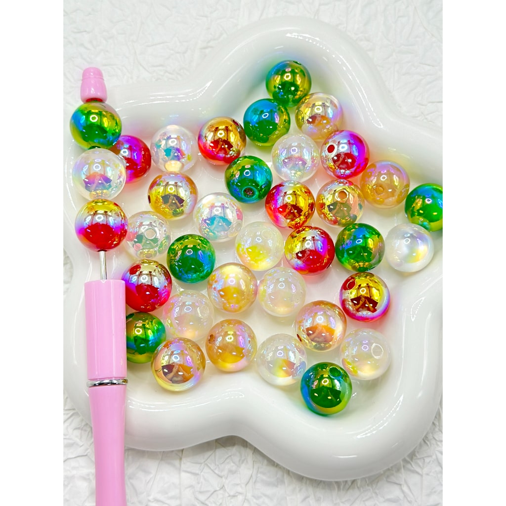 Christmas Color Cat Eye Style Round Acrylic Beads, Random Mix, 16MM