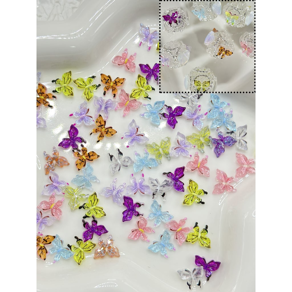 Translucent Butterfly Charms Mini Cute Accessories, Random Mix, Around 8*10MM