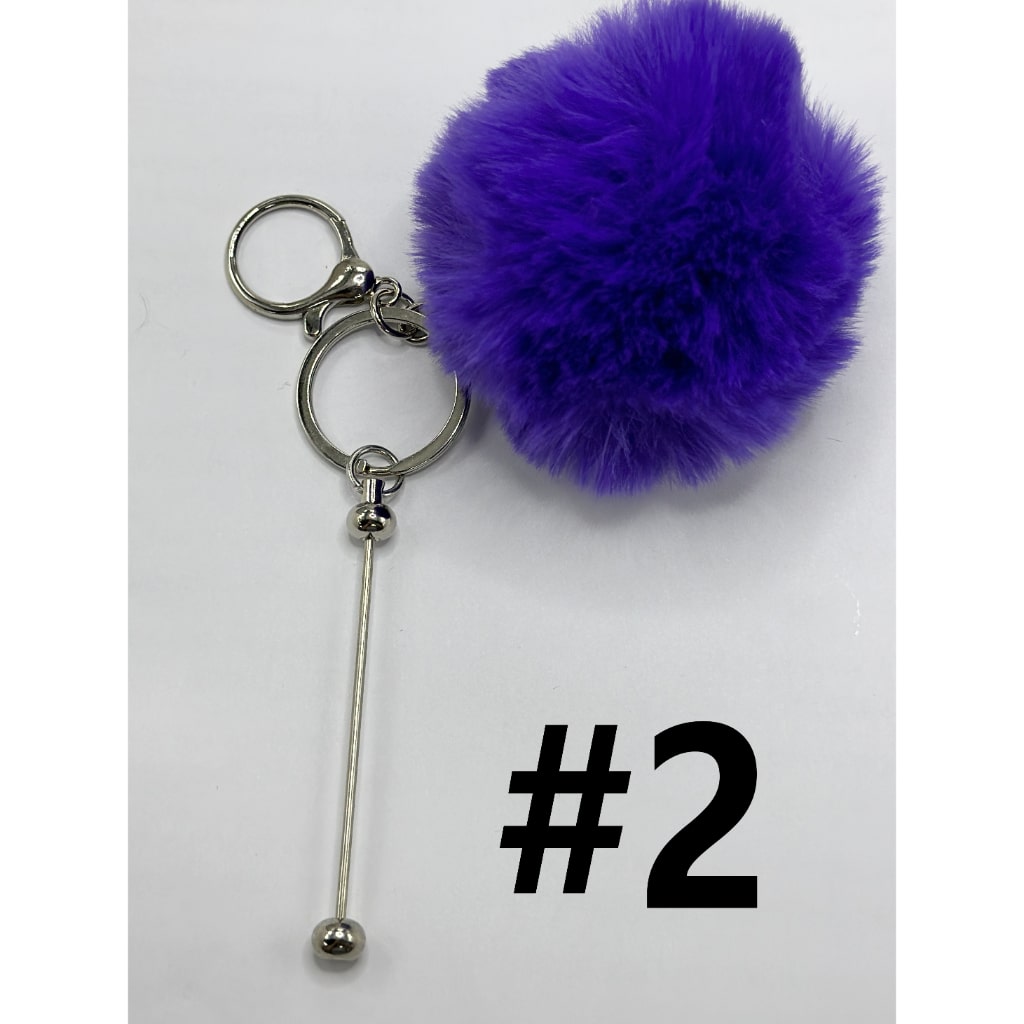 Fluffy 8CM Pom Pom Balls with Metal Beadable Keychain, Bar and Lobster Clasp