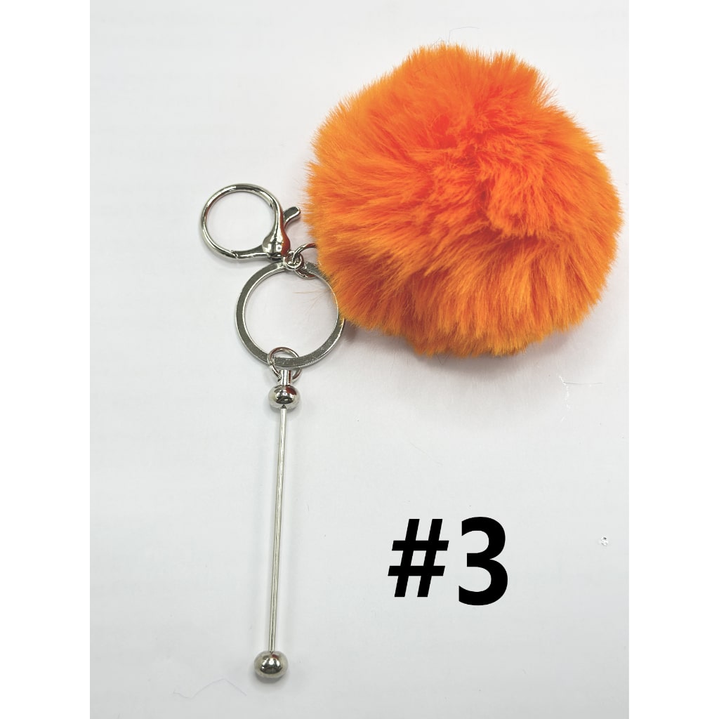 Fluffy 8CM Pom Pom Balls with Metal Beadable Keychain, Bar and Lobster Clasp