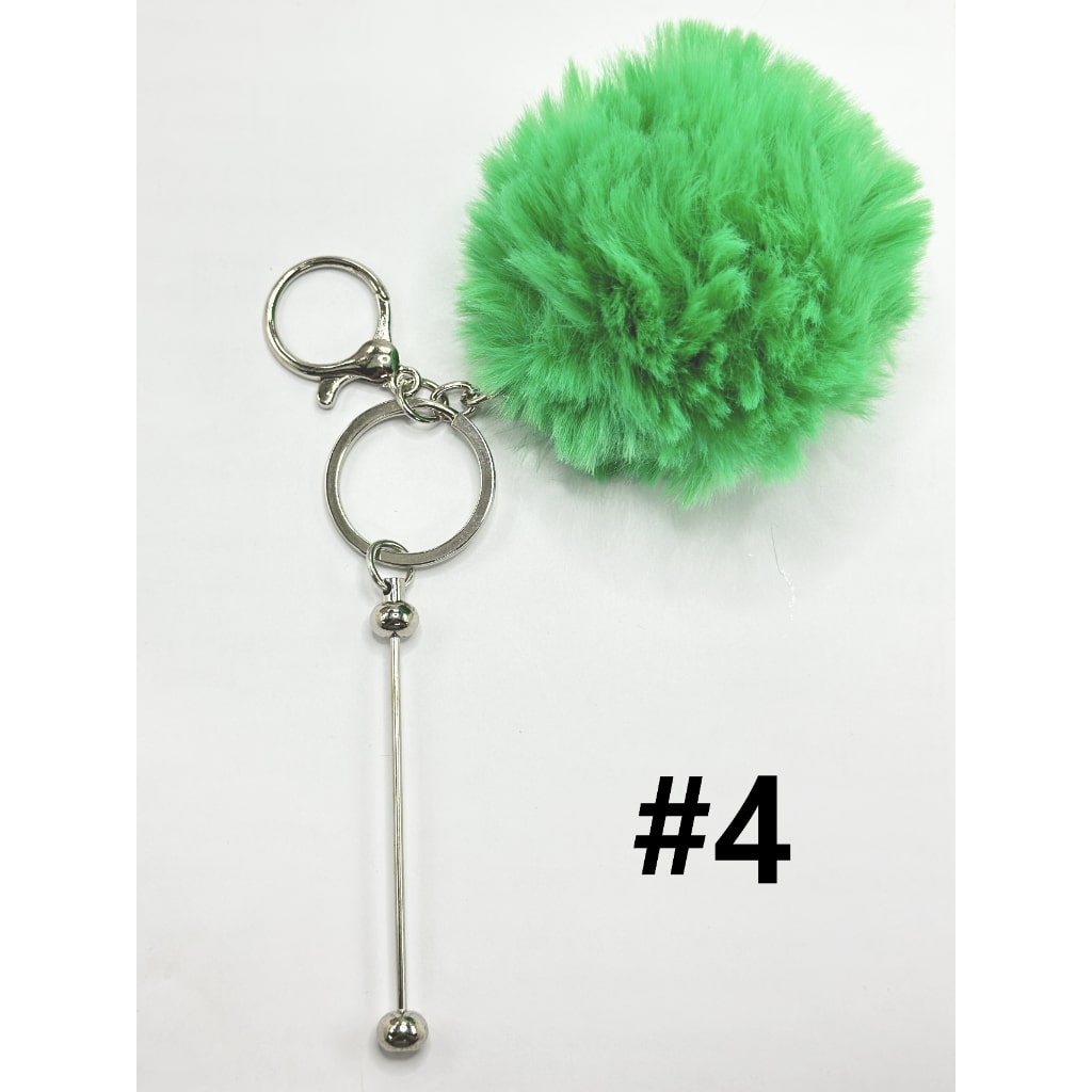 Fluffy 8CM Pom Pom Balls with Metal Beadable Keychain, Bar and Lobster Clasp