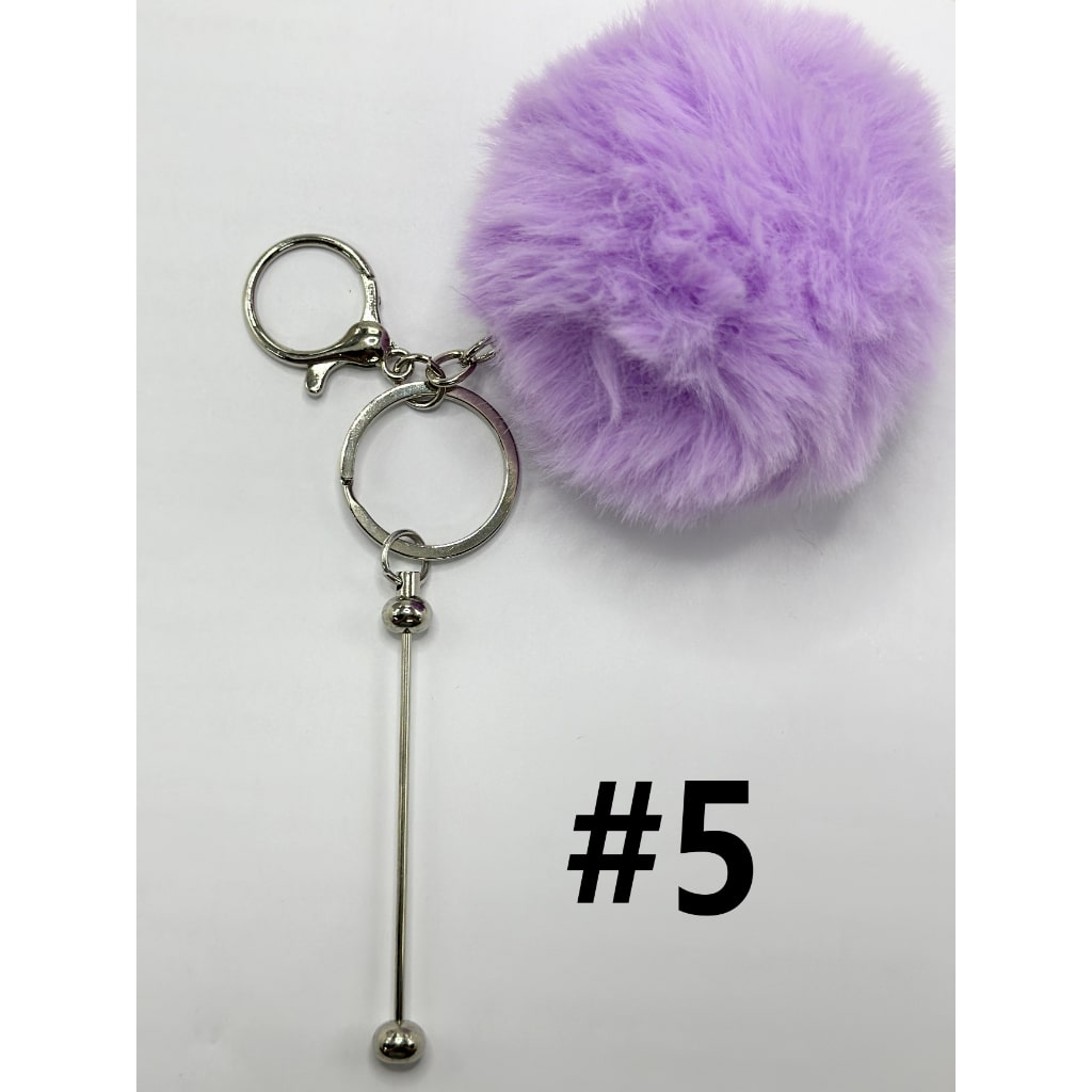 Fluffy 8CM Pom Pom Balls with Metal Beadable Keychain, Bar and Lobster Clasp