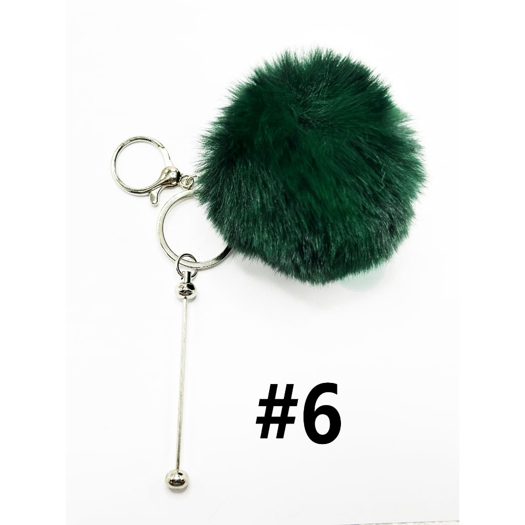 Fluffy 8CM Pom Pom Balls with Metal Beadable Keychain, Bar and Lobster Clasp