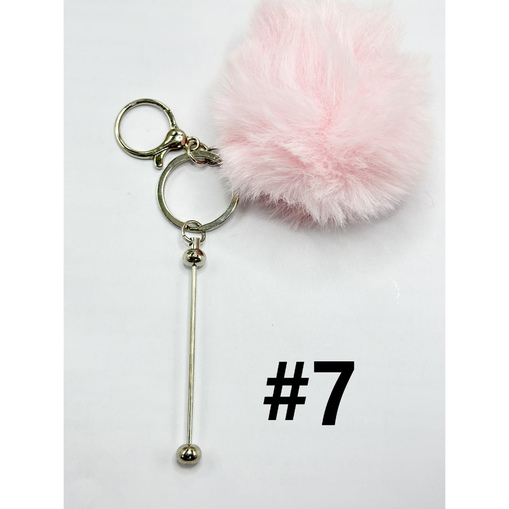 Fluffy 8CM Pom Pom Balls with Metal Beadable Keychain, Bar and Lobster Clasp