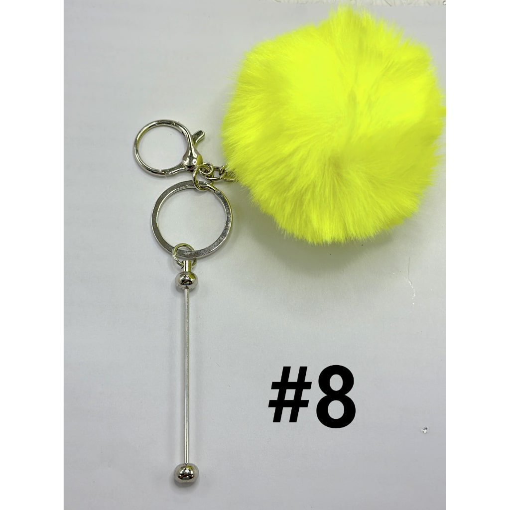Fluffy 8CM Pom Pom Balls with Metal Beadable Keychain, Bar and Lobster Clasp