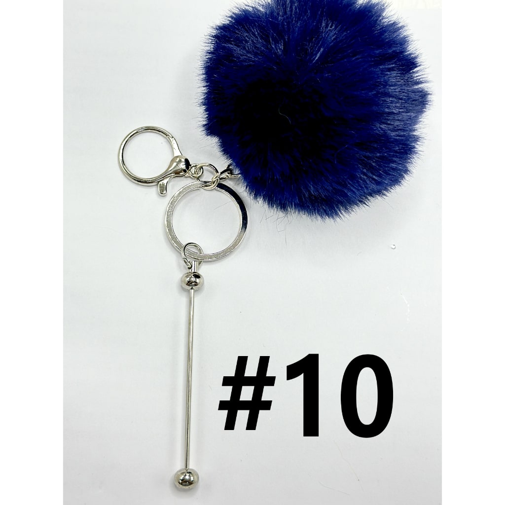Fluffy 8CM Pom Pom Balls with Metal Beadable Keychain, Bar and Lobster Clasp