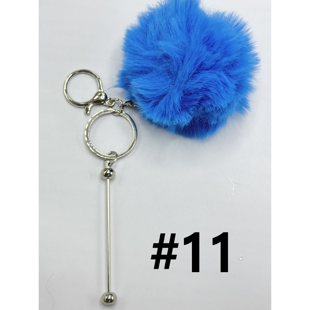Fluffy 8CM Pom Pom Balls with Metal Beadable Keychain, Bar and Lobster Clasp
