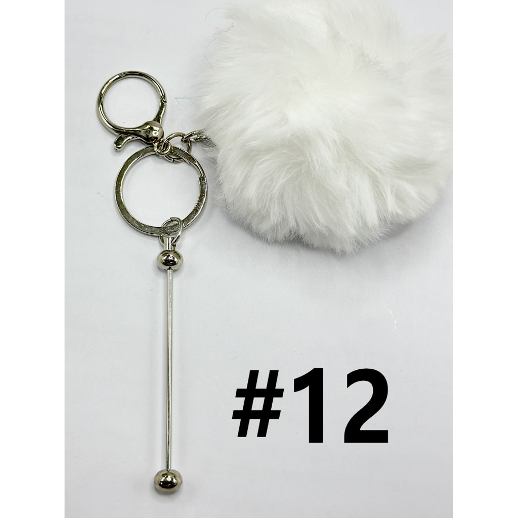 Fluffy 8CM Pom Pom Balls with Metal Beadable Keychain, Bar and Lobster Clasp