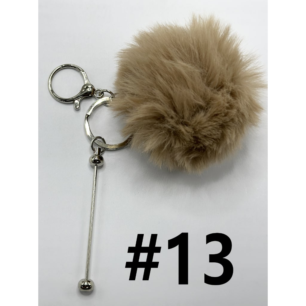 Fluffy 8CM Pom Pom Balls with Metal Beadable Keychain, Bar and Lobster Clasp