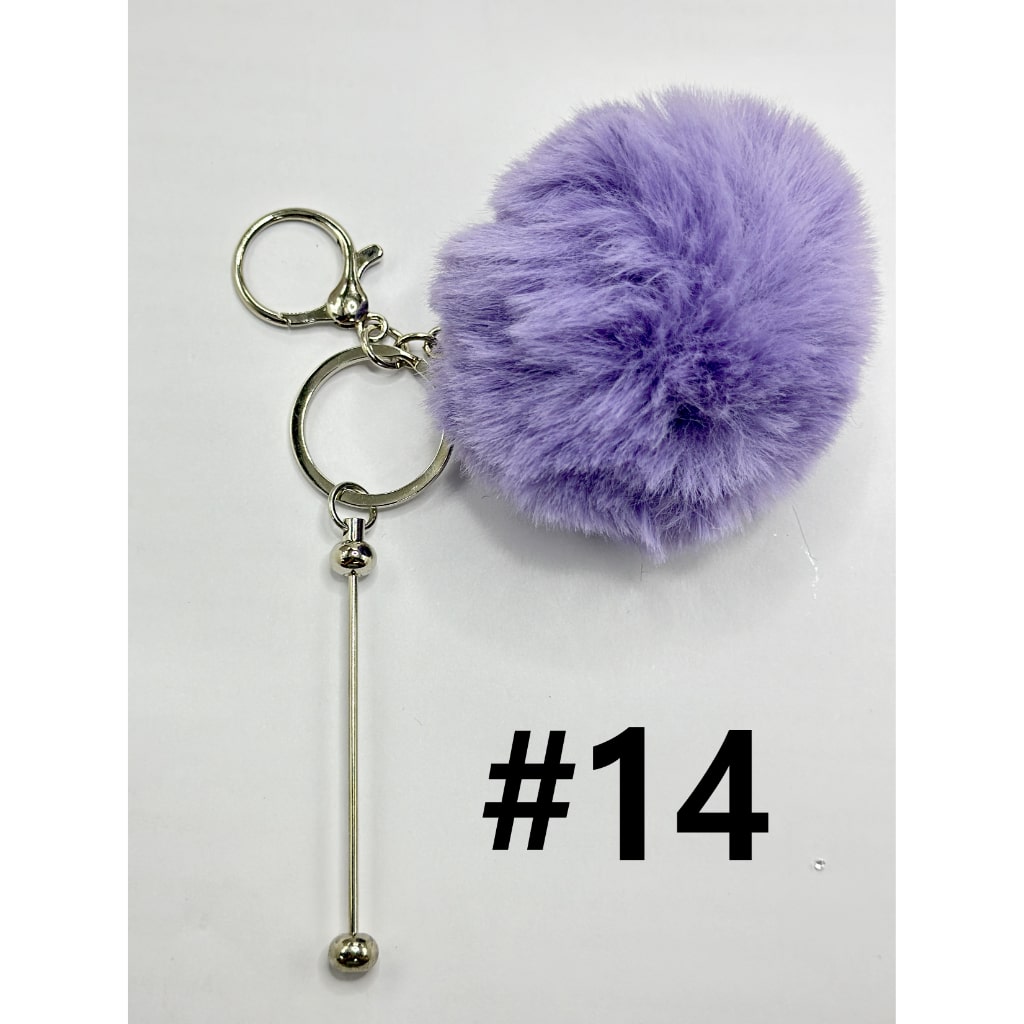 Fluffy 8CM Pom Pom Balls with Metal Beadable Keychain, Bar and Lobster Clasp