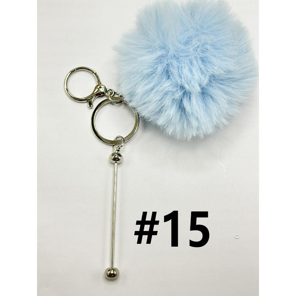 Fluffy 8CM Pom Pom Balls with Metal Beadable Keychain, Bar and Lobster Clasp