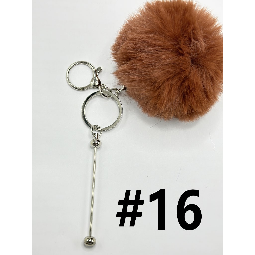 Fluffy 8CM Pom Pom Balls with Metal Beadable Keychain, Bar and Lobster Clasp