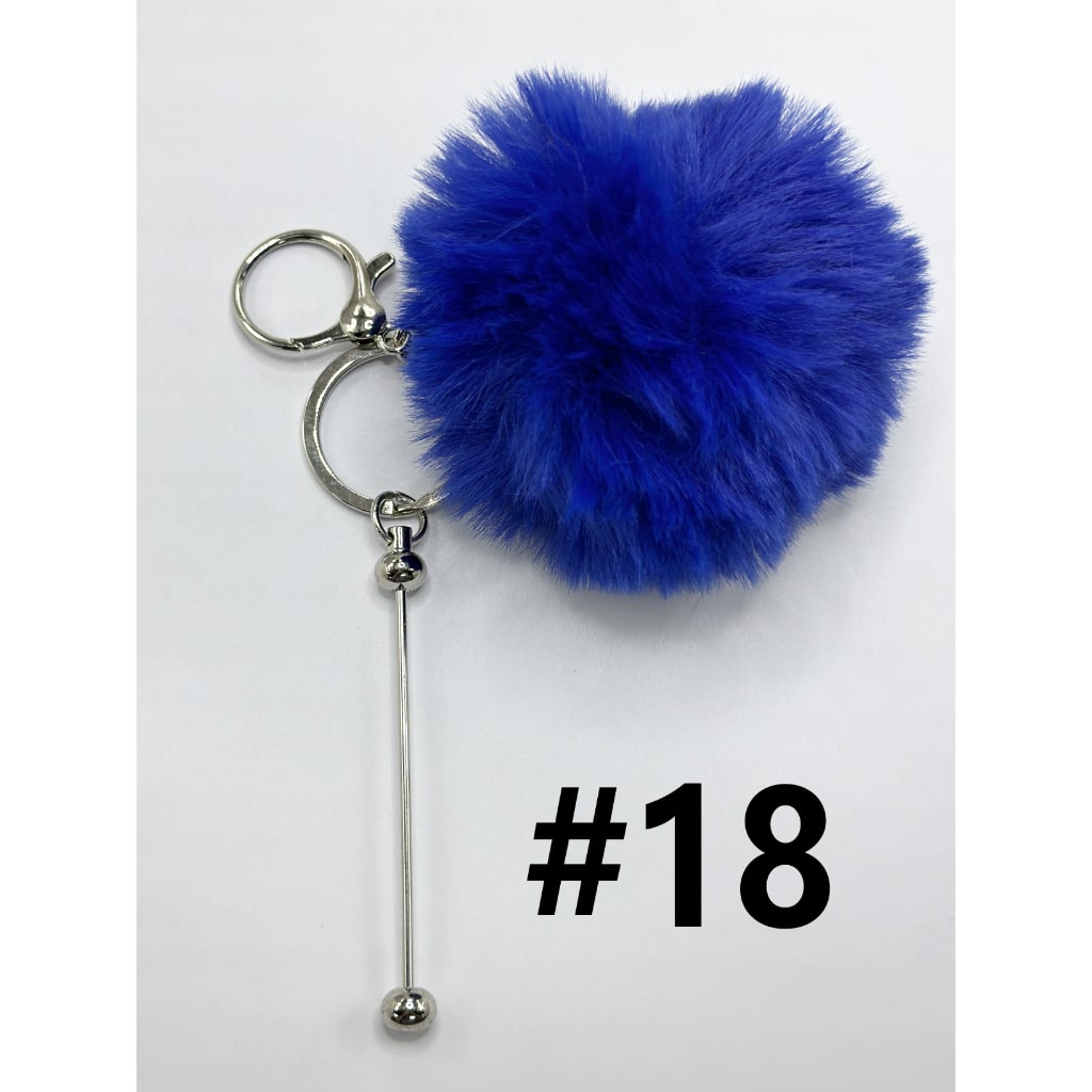 Fluffy 8CM Pom Pom Balls with Metal Beadable Keychain, Bar and Lobster Clasp