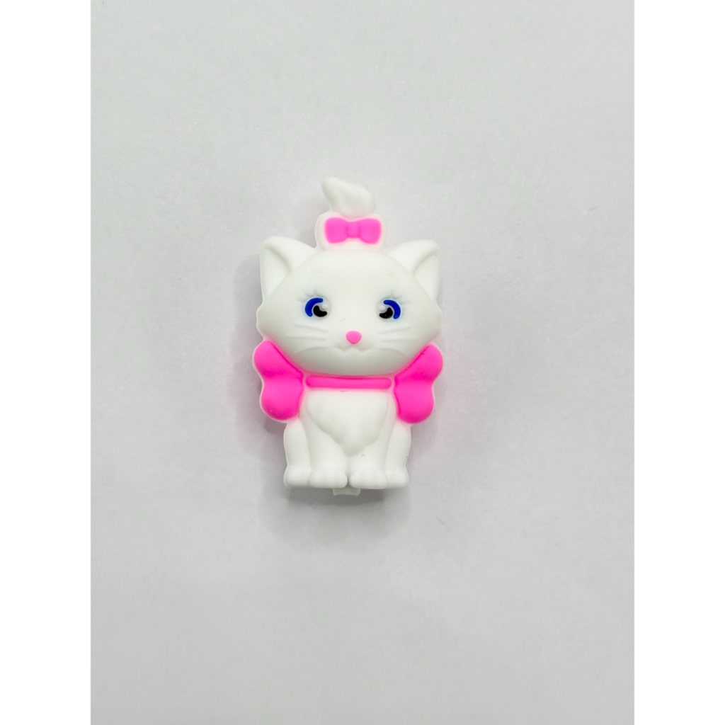 Cute Cat 3D White with Pink Bowknot Silicone Focal Beads