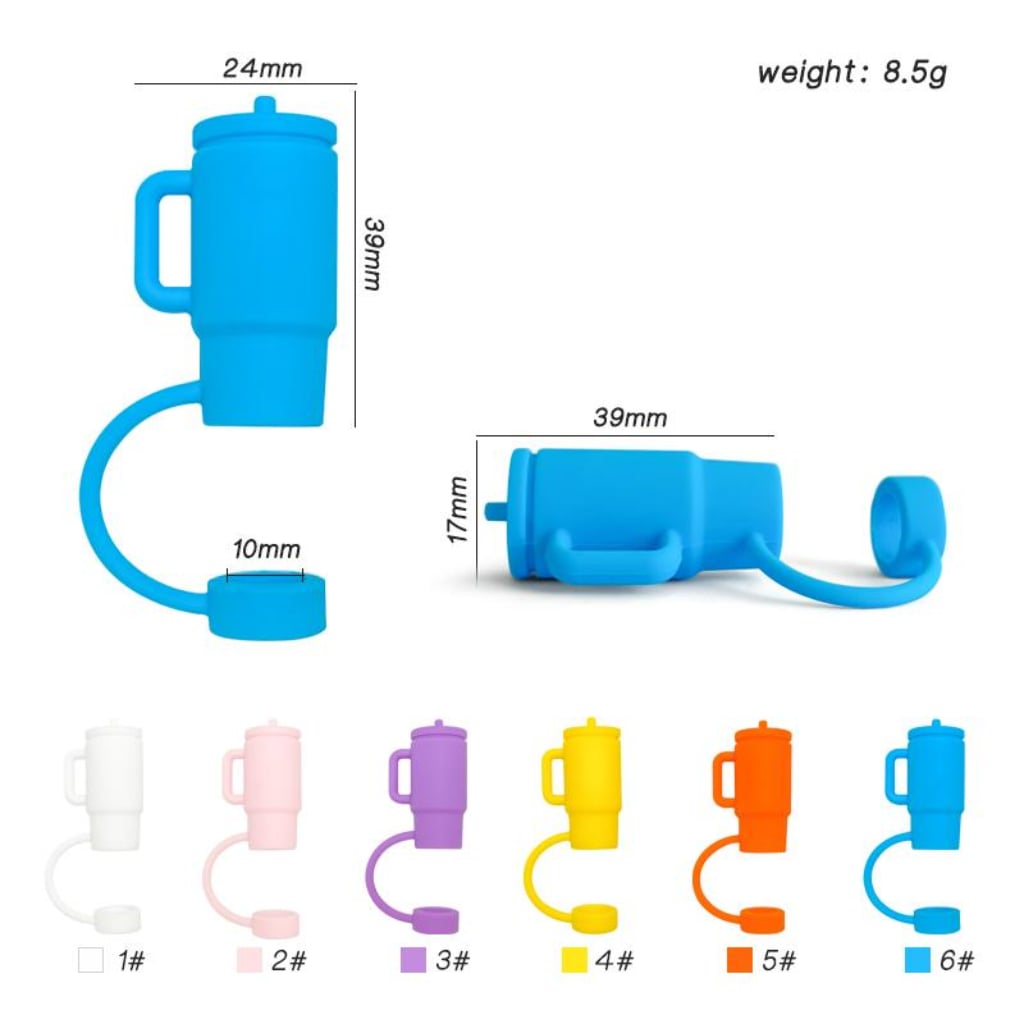 Bottle Cup Solid Color Food Grade Tumbler Silicone Straw Topper, Random Mix