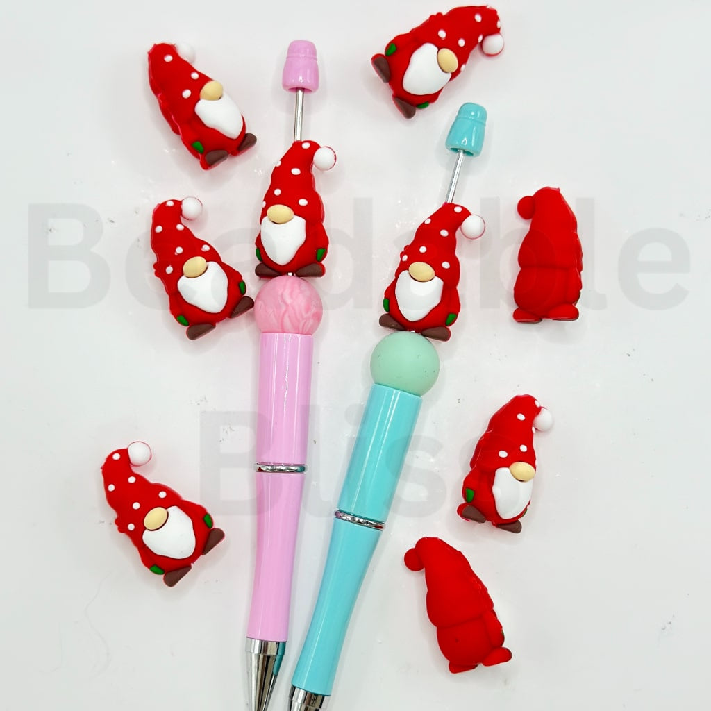 3D Little Vivid Gnome Dwarf in Christmas Hat Silicone Focal Beads (Ship out in Around 4-6 Days after Ordering)