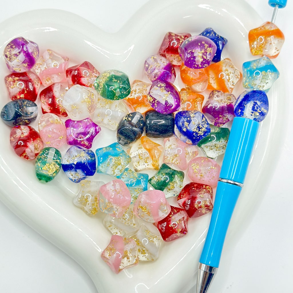 Beautiful Gold Foil Paper Flakes Inside, Star Shape Acrylic Beads Random Mix, Around 17MM