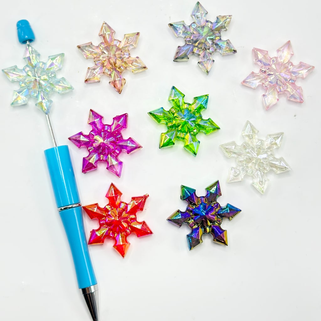 Large Snow Flower UV Finish Acrylic Beads, Random Mix, Around 31MM