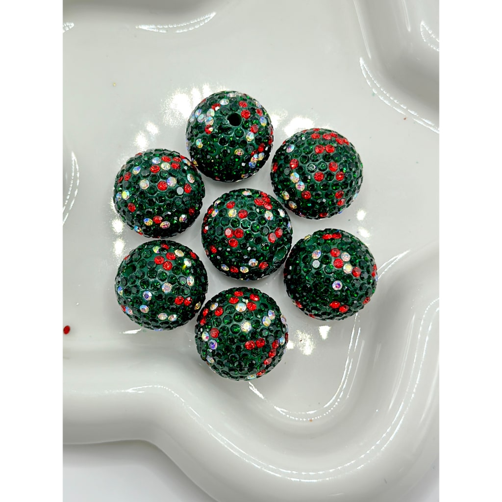 Christmas Round Bling Bling Clay Beads with Rhinestones, 20MM