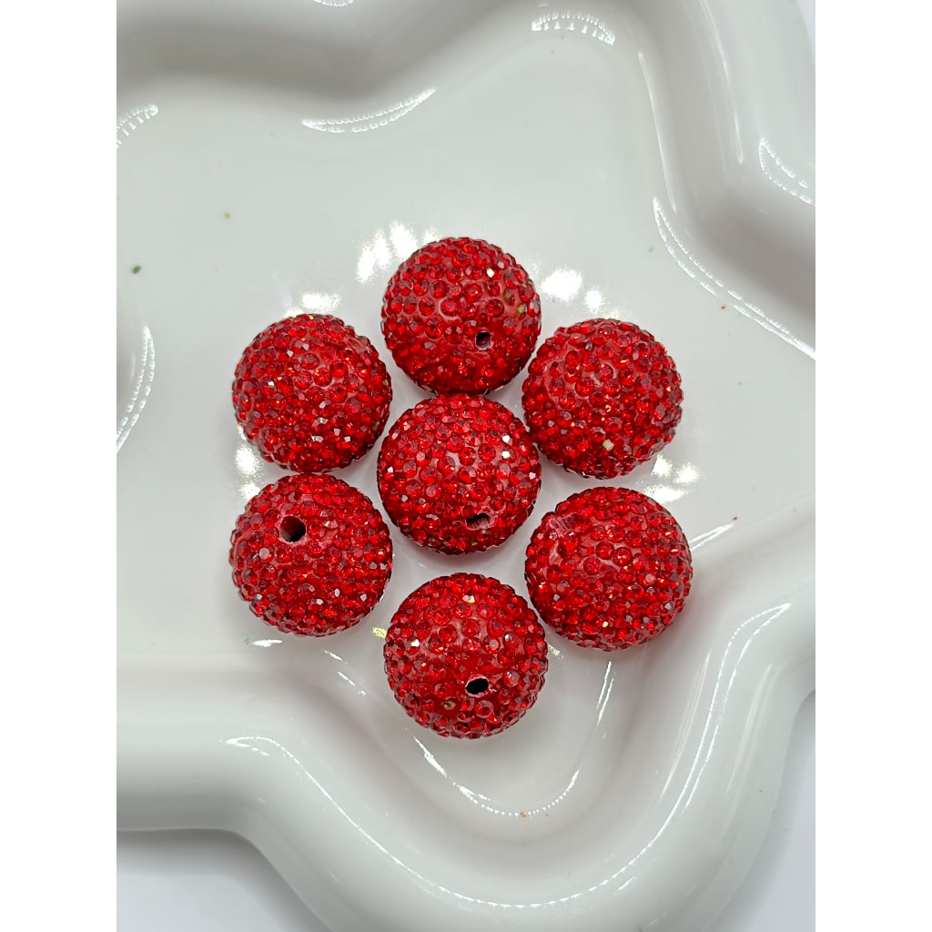 Christmas Round Bling Bling Clay Beads with Rhinestones, 20MM
