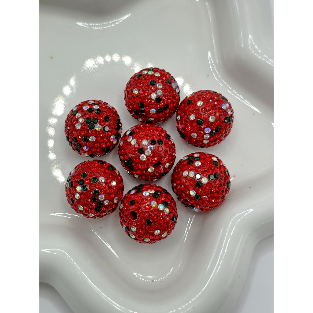 Christmas Round Bling Bling Clay Beads with Rhinestones, 20MM