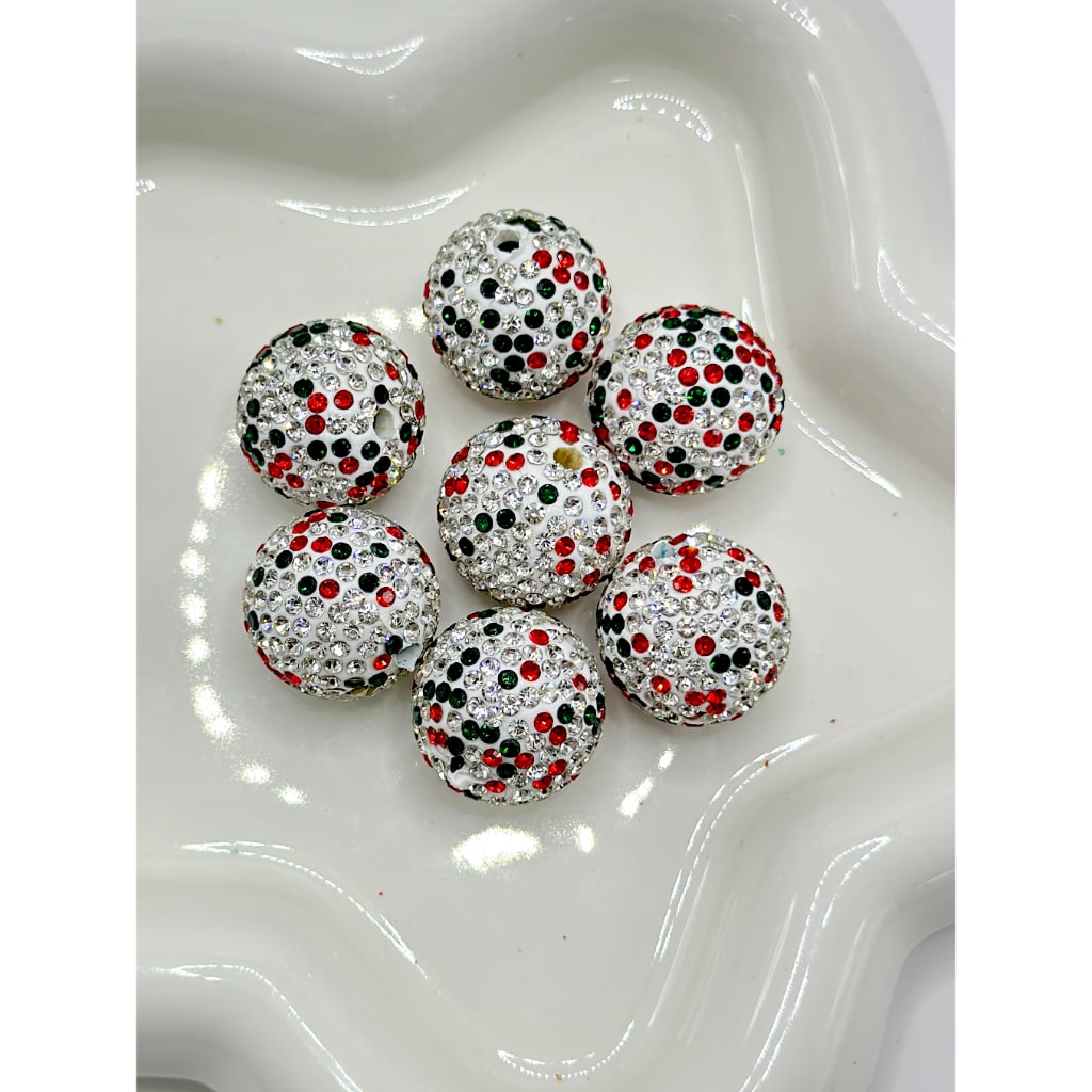 Christmas Round Bling Bling Clay Beads with Rhinestones, 20MM