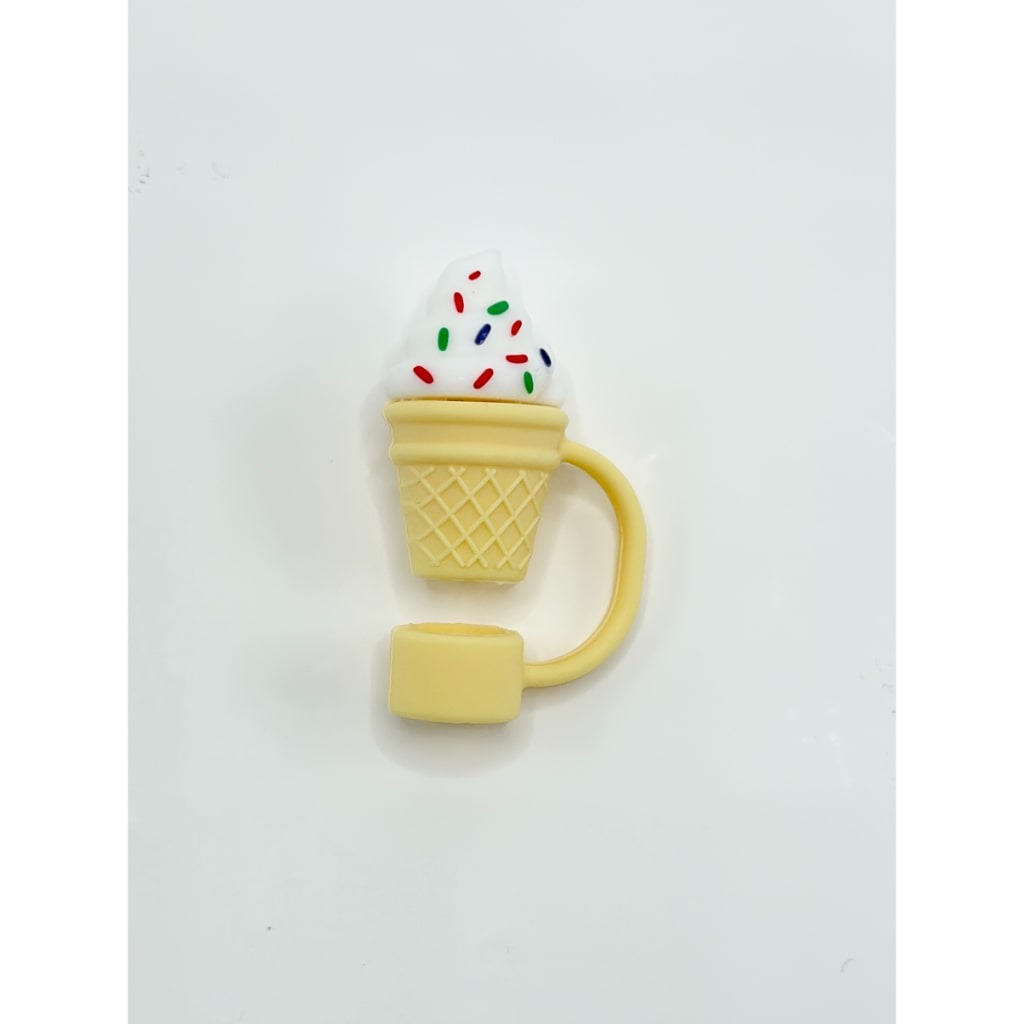 Cone Ice Cream Sweet Yummy Food Grade Cup Tumbler Silicone Straw Topper