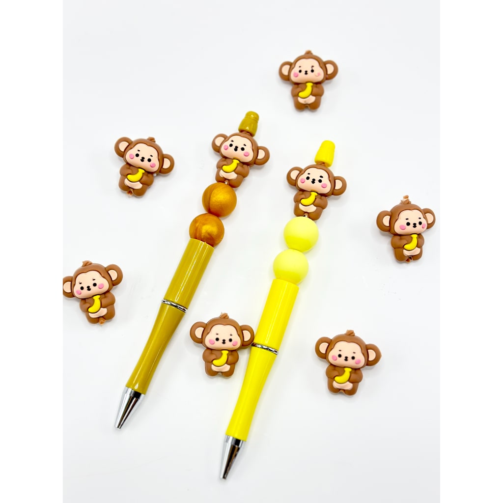 3D Cute Little Adorable Baby Monkey Holds a Banana Silicone Focal Beads
