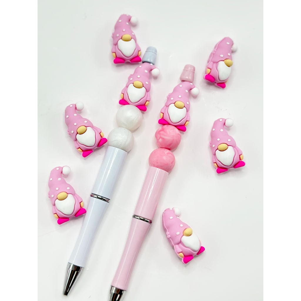 Cute Pink Gnome Dwarf in a Christmas Hat 3D Little Silicone Focal Beads